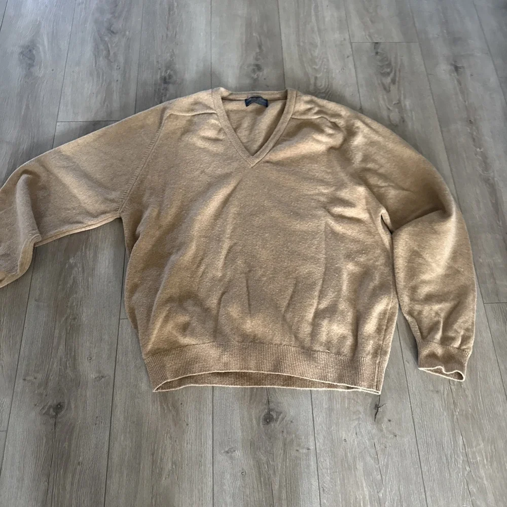 Brooks‎ Brothers Mens Sweater Camel Tan 100% Lambswool V-neck Pullover XL